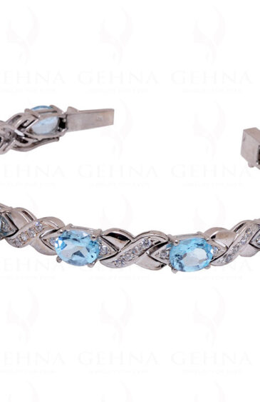 Blue Topaz & Topaz Gemstone 925 Sterling Solid Silver Tennis Bracelet Sb1022
