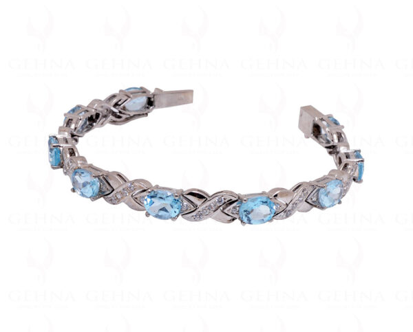 Blue Topaz & Topaz Gemstone 925 Sterling Solid Silver Tennis Bracelet Sb1022