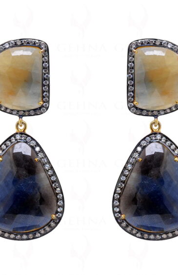 Blue & Yellow Sapphire Gemstone Studded 925 Sterling Silver Earrings Se011022