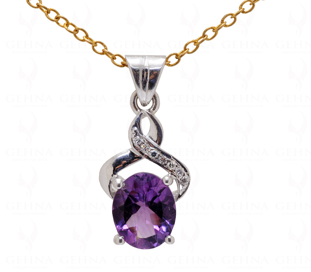 "Aaa" Amethyst Oval Shape Gemstone Studded 925 Sterling Silver Pendant Sp011022