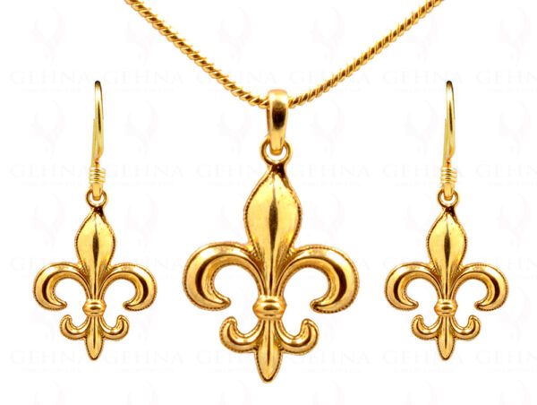 French Bourbon Lily Shaped 925 Sterling Silver Pendant & Earring Set SP04-1022