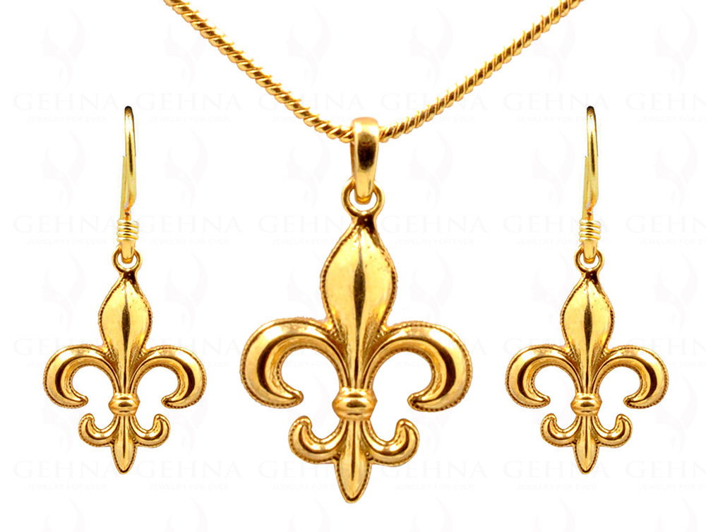French Bourbon Lily Shaped 925 Sterling Silver Pendant & Earring Set SP04-1022