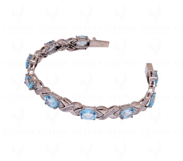 Blue Topaz & Topaz Gemstone 925 Sterling Solid Silver Tennis Bracelet Sb1022