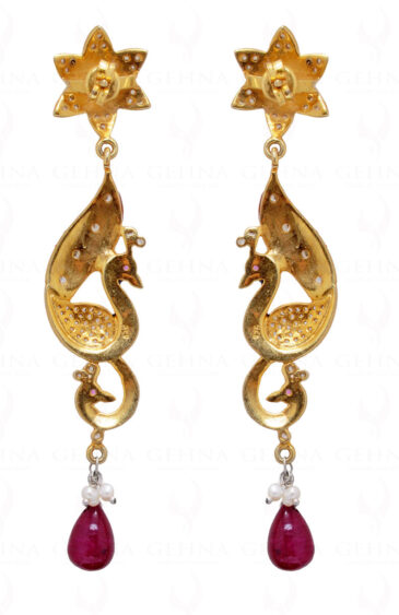 Peacock Theme Ruby & Topaz Studded Enamel Work 925 Silver Earrings Se031022