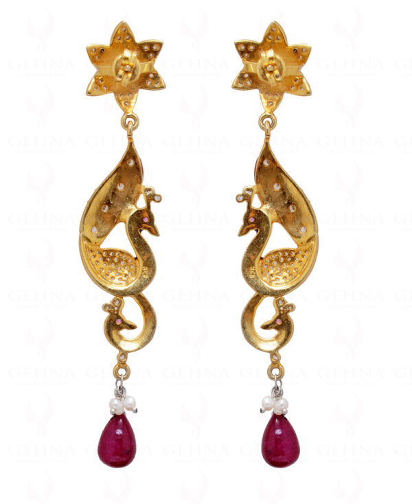 Peacock Theme Ruby & Topaz Studded Enamel Work 925 Silver Earrings Se031022