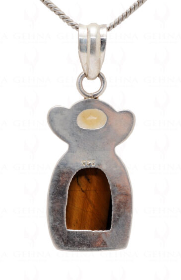 Citrine & Tiger Eye Gemstone Studded 925 Sterling Silver Pendant Sp031022