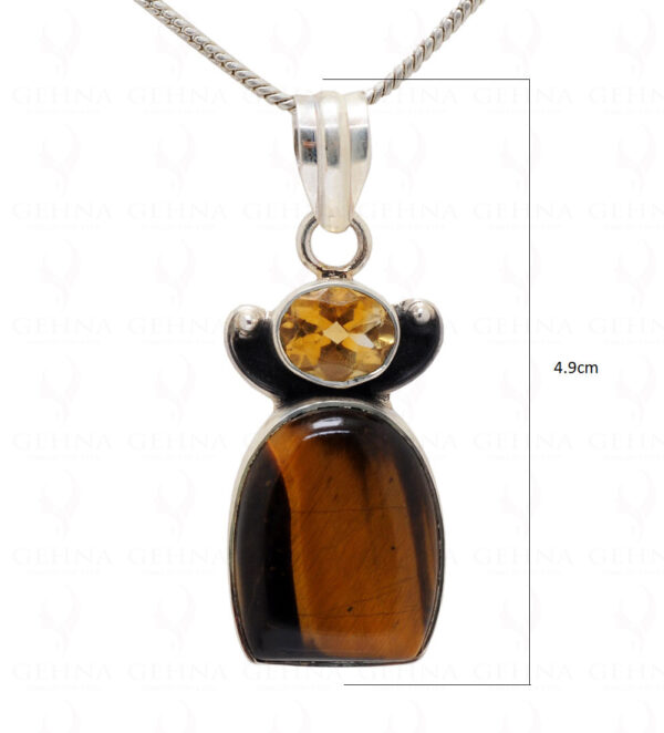 Citrine & Tiger Eye Gemstone Studded 925 Sterling Silver Pendant Sp031022