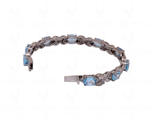 Blue Topaz & Topaz Gemstone 925 Sterling Solid Silver Tennis Bracelet Sb1022