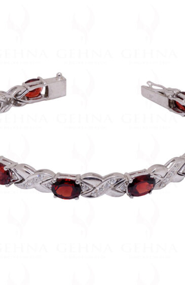 Red Garnet & Topaz Gemstone Studded 925 Sterling Silver Tennis Bracelet Sb1023