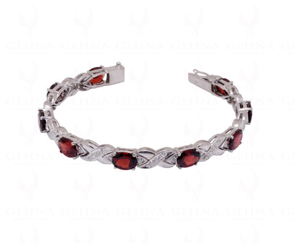 Red Garnet & Topaz Gemstone Studded 925 Sterling Silver Tennis Bracelet Sb1023