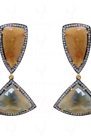 Yellow Sapphire Gemstone Studded 925 Solid Silver Earrings Se011023