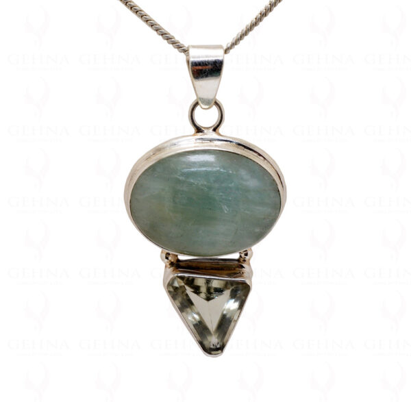 Aquamarine & Green Amethyst Gemstone 925 Sterling Silver Pendant Sp031023