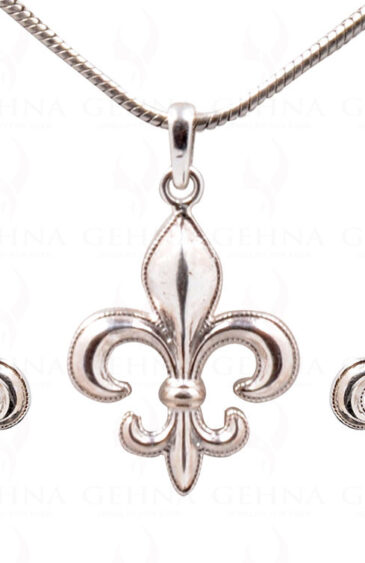 French Bourbon Lily Shaped 925 Sterling Silver Pendant & Earring Set SP04-1023