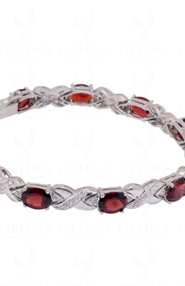 Red Garnet & Topaz Gemstone Studded 925 Sterling Silver Tennis Bracelet Sb1023