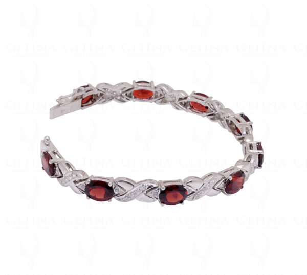 Red Garnet & Topaz Gemstone Studded 925 Sterling Silver Tennis Bracelet Sb1023