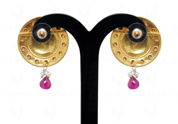 Pearl & Tourmaline Gemstone With Enamel Work 925 Silver Earrings Se031023