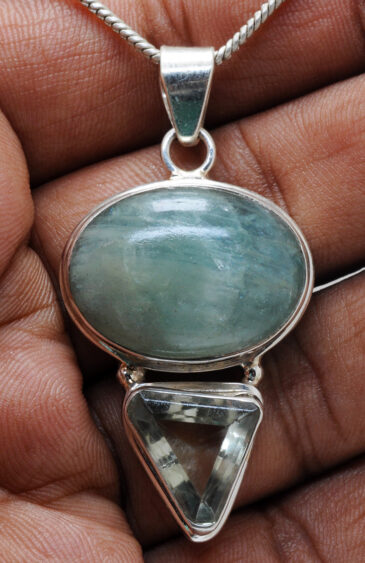 Aquamarine & Green Amethyst Gemstone 925 Sterling Silver Pendant Sp031023