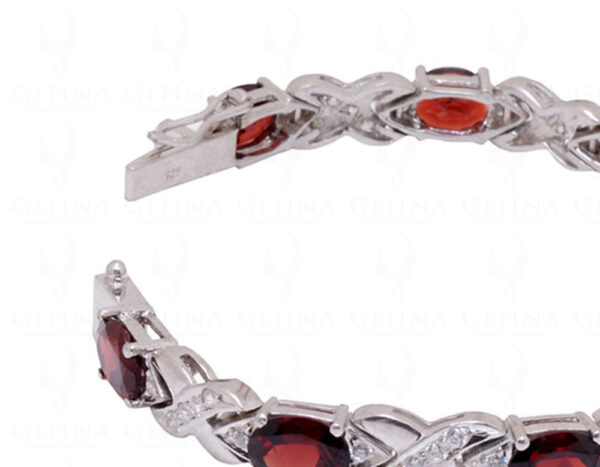 Red Garnet & Topaz Gemstone Studded 925 Sterling Silver Tennis Bracelet Sb1023