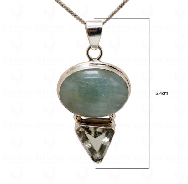 Aquamarine & Green Amethyst Gemstone 925 Sterling Silver Pendant Sp031023