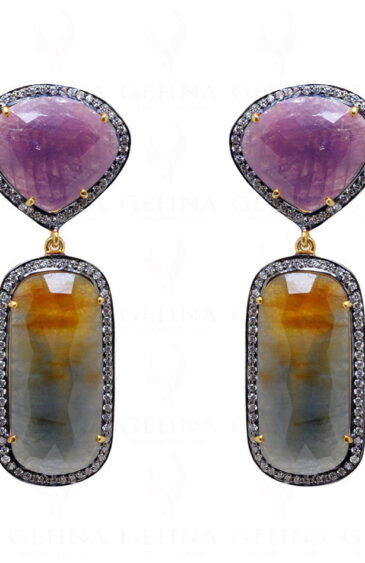 Ruby & Sapphire Gemstone Studded 925 Sterling Silver Earrings Se011024