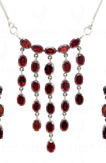 Red Garnet Gemstone Studded 925 Sterling Silver Pendent & Earring Set SP04-1024