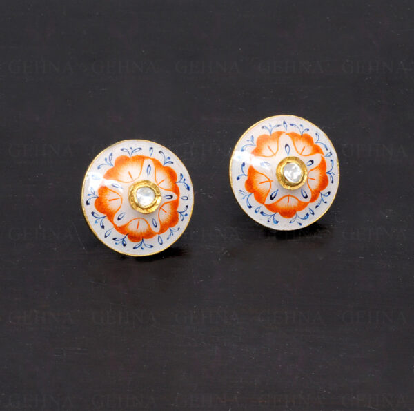 Topaz Gemstone Studded With Enamel Work 925 Sterling Silver Earrings Se031024