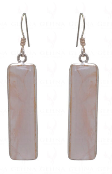 Rose Quartz Baguette Shaped Gemstone Studded 925 Solid Silver Earrings SE04-1025