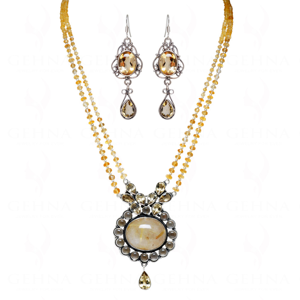 Garnet & Citrine Gemstone Necklace Set In .925 Sterling Silver SN-1025