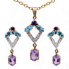 Amethyst Topaz Gemstone 925 Sterling Silver Pendant & Earring Set SP04-1025