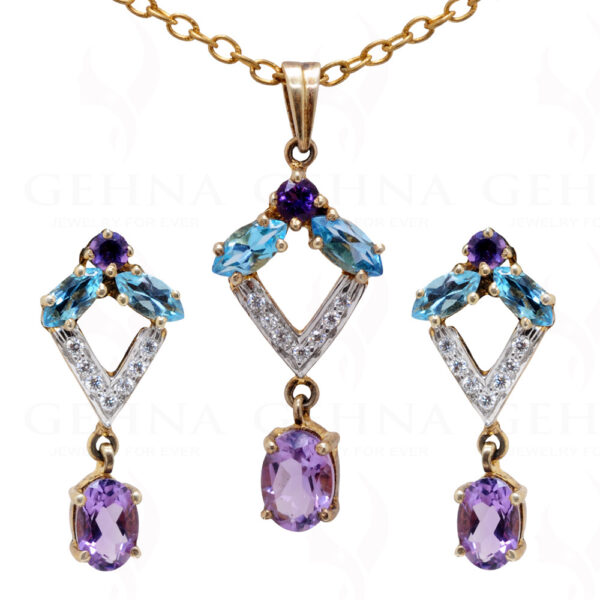 Amethyst Topaz Gemstone 925 Sterling Silver Pendant & Earring Set SP04-1025