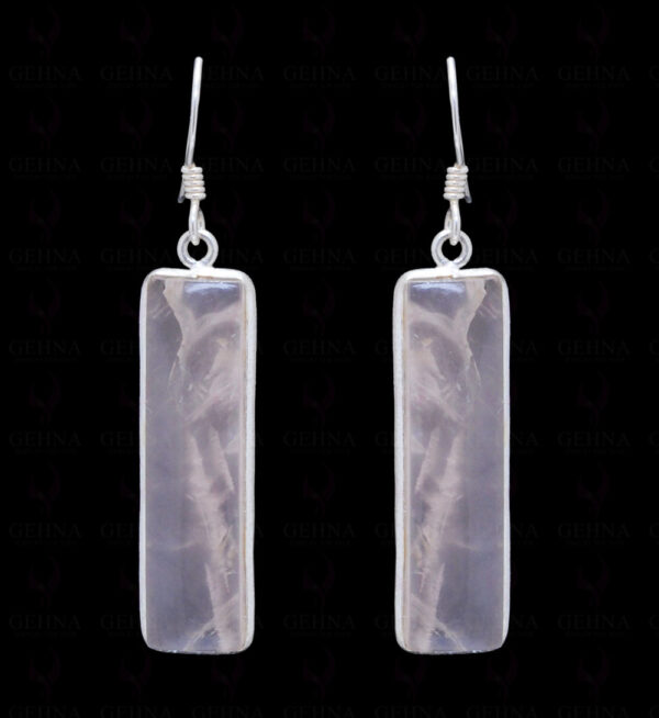 Rose Quartz Baguette Shaped Gemstone Studded 925 Solid Silver Earrings SE04-1025