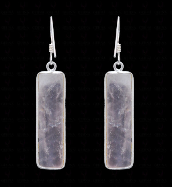 Rose Quartz Baguette Shaped Gemstone Studded 925 Solid Silver Earrings SE04-1025