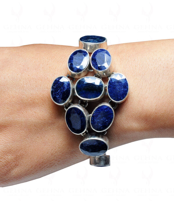 Blue Sapphire Gemstone Studded 925 Sterling Solid Silver Bracelet Sb1025