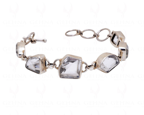 Rock-Crystal Gemstone Studded 925 Sterling Solid Silver Bracelet Sb1026