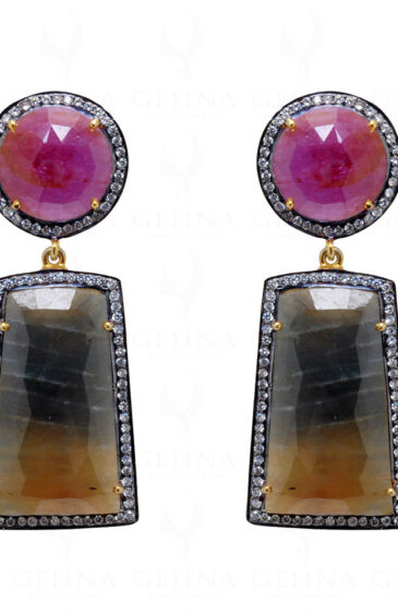 Ruby & Sapphire Gemstone Studded 925 Sterling Silver Earrings Se011026