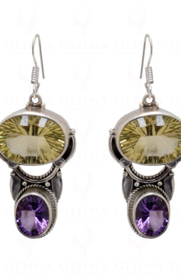 Concave Cutting Lemon Topaz & Amethyst  925 Sterling Silver Earrings SE04-1026