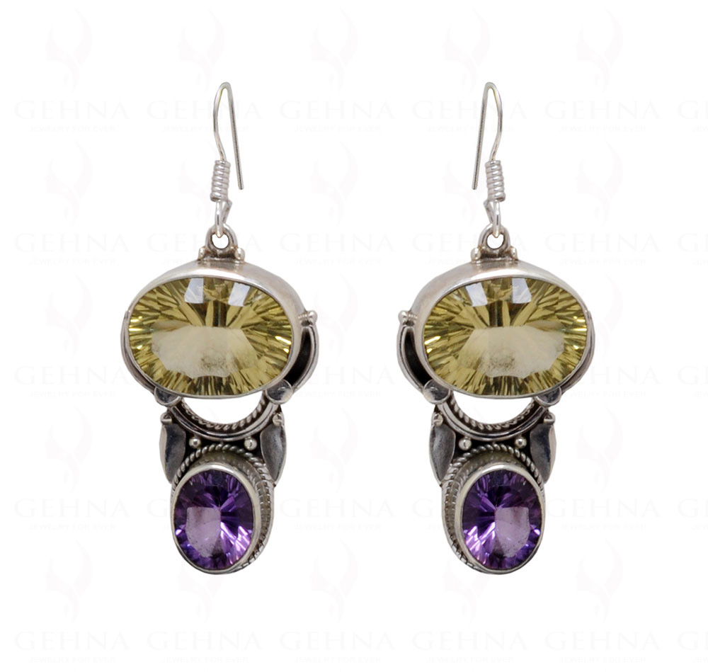 Concave Cutting Lemon Topaz & Amethyst  925 Sterling Silver Earrings SE04-1026