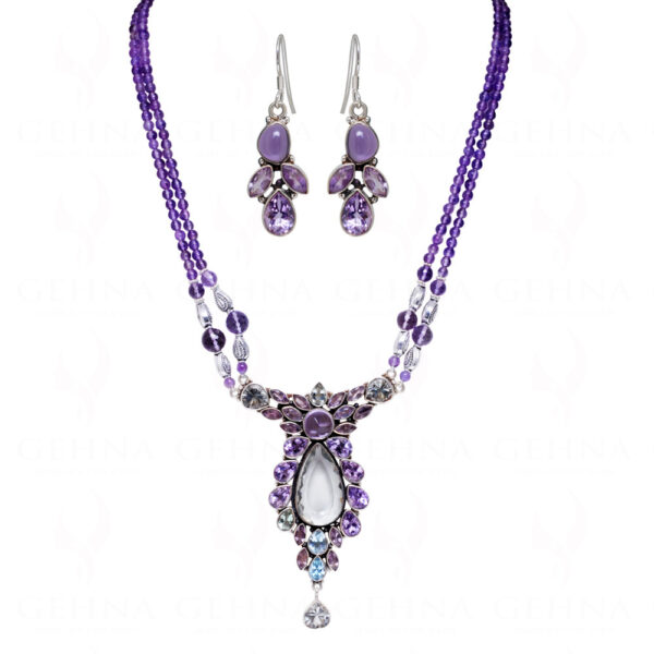 Amethyst & Aquamarine Gemstone Necklace Set In 925 Sterling Silver SN-1026