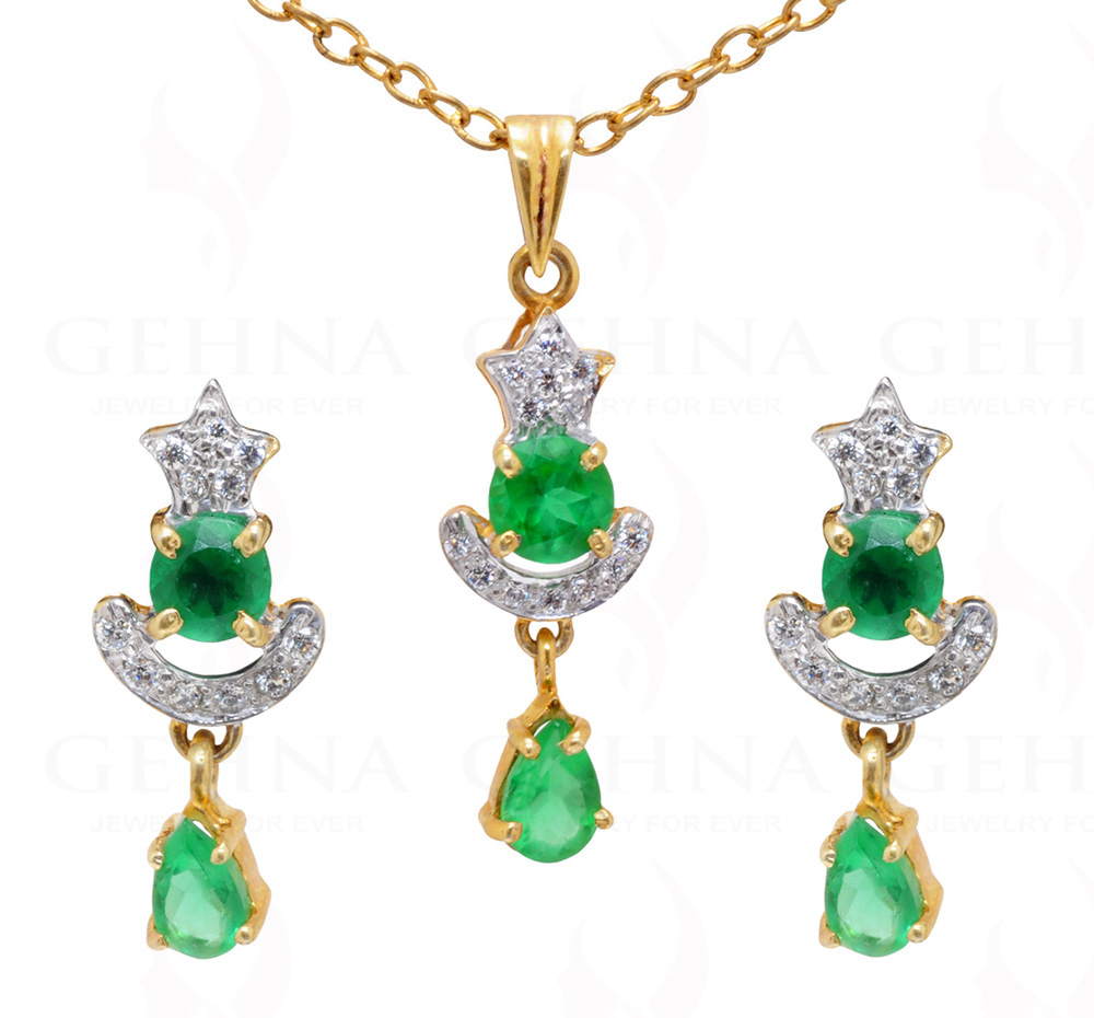 T-Savorite & Topaz Gemstone 925 Sterling Silver Pendant & Earring Set SP04-1026