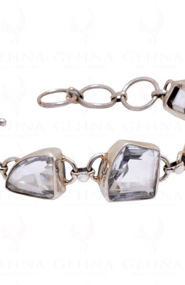 Rock-Crystal Gemstone Studded 925 Sterling Solid Silver Bracelet Sb1026