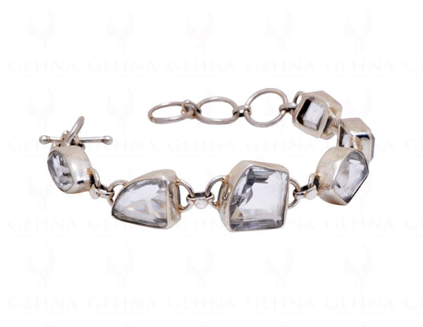 Rock-Crystal Gemstone Studded 925 Sterling Solid Silver Bracelet Sb1026