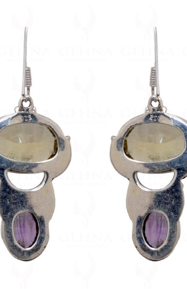 Concave Cutting Lemon Topaz & Amethyst  925 Sterling Silver Earrings SE04-1026