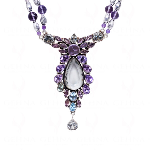 Amethyst & Aquamarine Gemstone Necklace Set In 925 Sterling Silver SN-1026