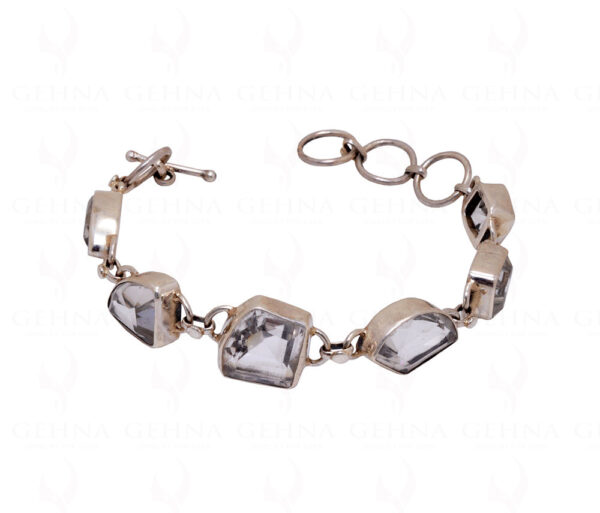 Rock-Crystal Gemstone Studded 925 Sterling Solid Silver Bracelet Sb1026