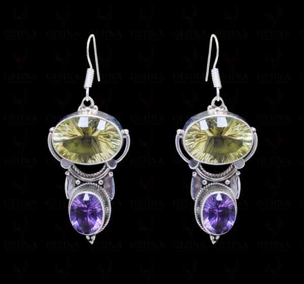 Concave Cutting Lemon Topaz & Amethyst  925 Sterling Silver Earrings SE04-1026