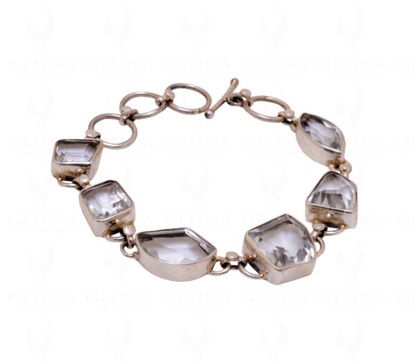 Rock-Crystal Gemstone Studded 925 Sterling Solid Silver Bracelet Sb1026