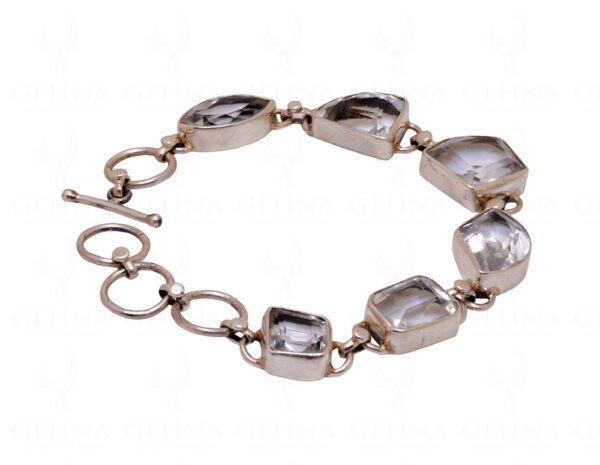 Rock-Crystal Gemstone Studded 925 Sterling Solid Silver Bracelet Sb1026