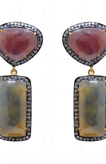 Ruby & Sapphire Gemstone Studded 925 Sterling Silver Earrings Se011027