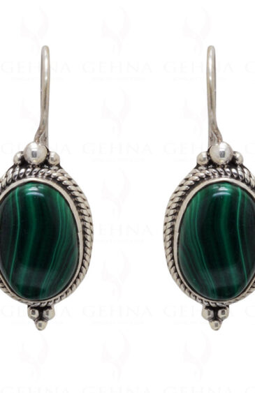 Malachite Oval Shaped Gemstone Studded 925 Sterling Silver Earrings SE04-1027
