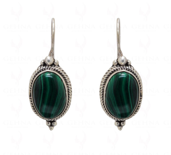 Malachite Oval Shaped Gemstone Studded 925 Sterling Silver Earrings SE04-1027